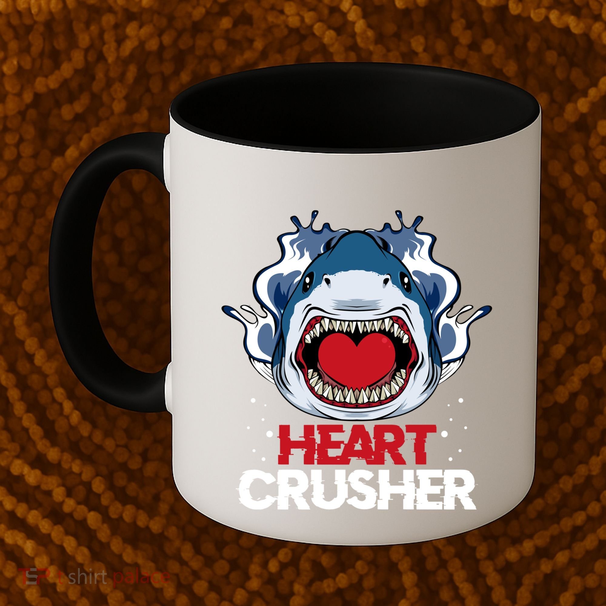 Funny Heart Shark Crusher Valentines Day Jawsome Beach Gift Coffee Mug