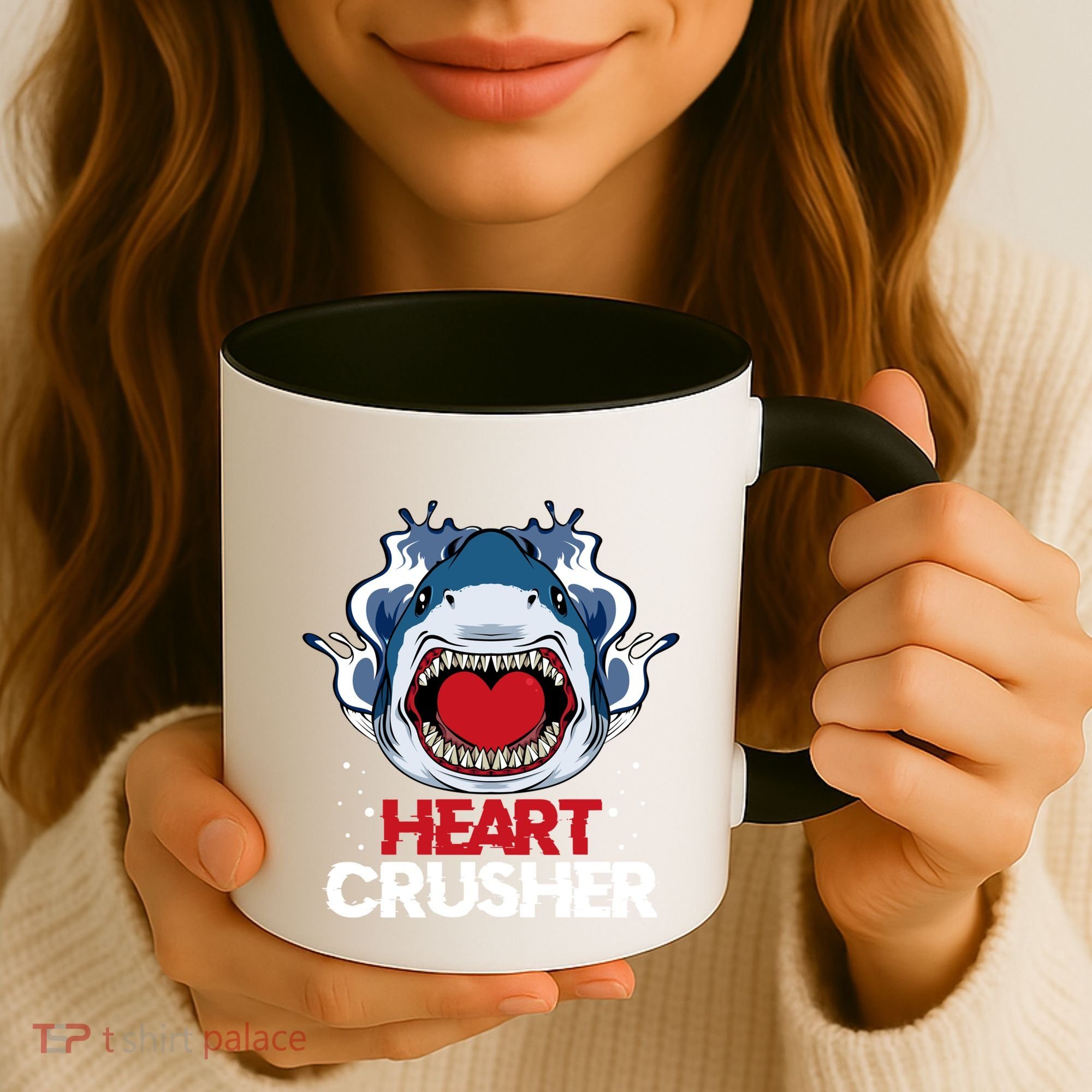 Funny Heart Shark Crusher Valentines Day Jawsome Beach Gift Coffee Mug