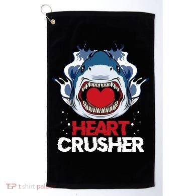 Funny Heart Shark Crusher Valentines Day Jawsome Beach Gift Golf Towel