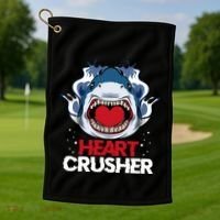 Funny Heart Shark Crusher Valentines Day Jawsome Beach Gift Golf Towel thumb 1