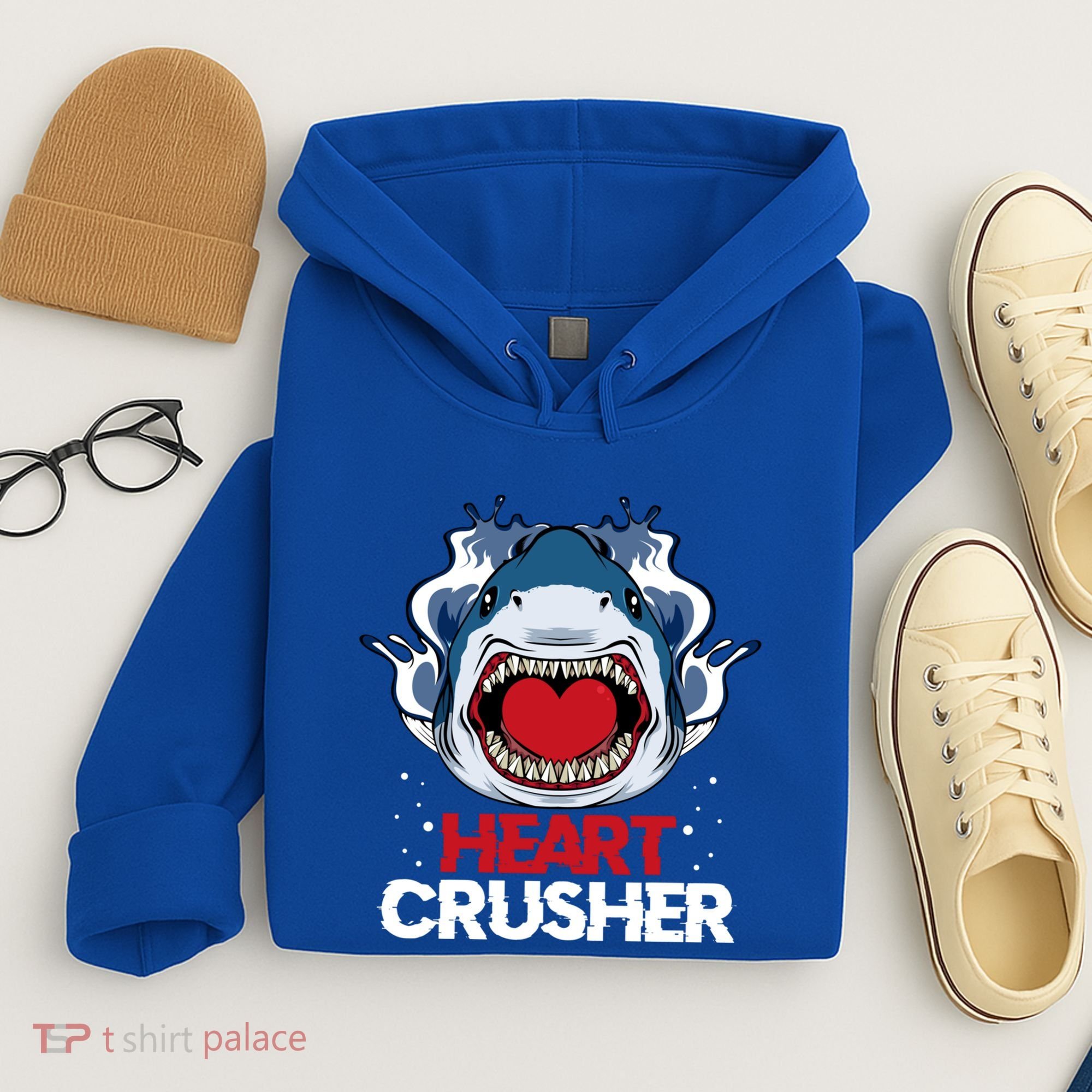 Funny Heart Shark Crusher Valentines Day Jawsome Beach Gift Hoodie