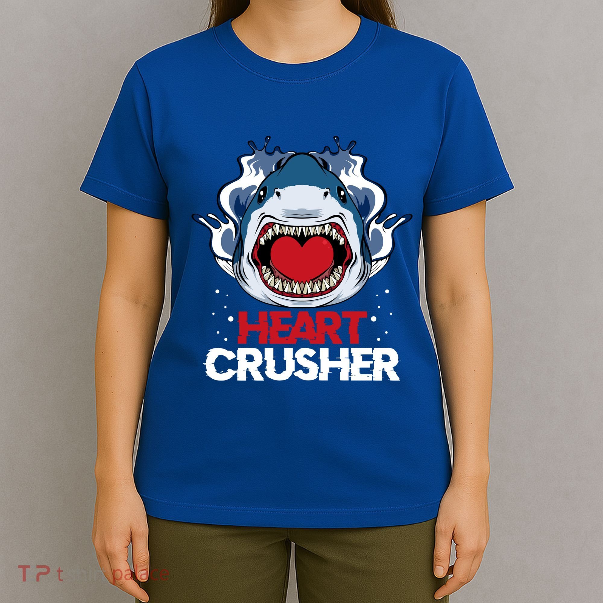 Funny Heart Shark Crusher Valentines Day Jawsome Beach Gift T-Shirt