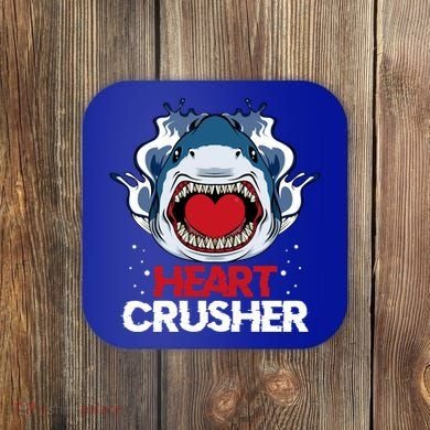 Funny Heart Shark Crusher Valentines Day Jawsome Beach Gift Coaster