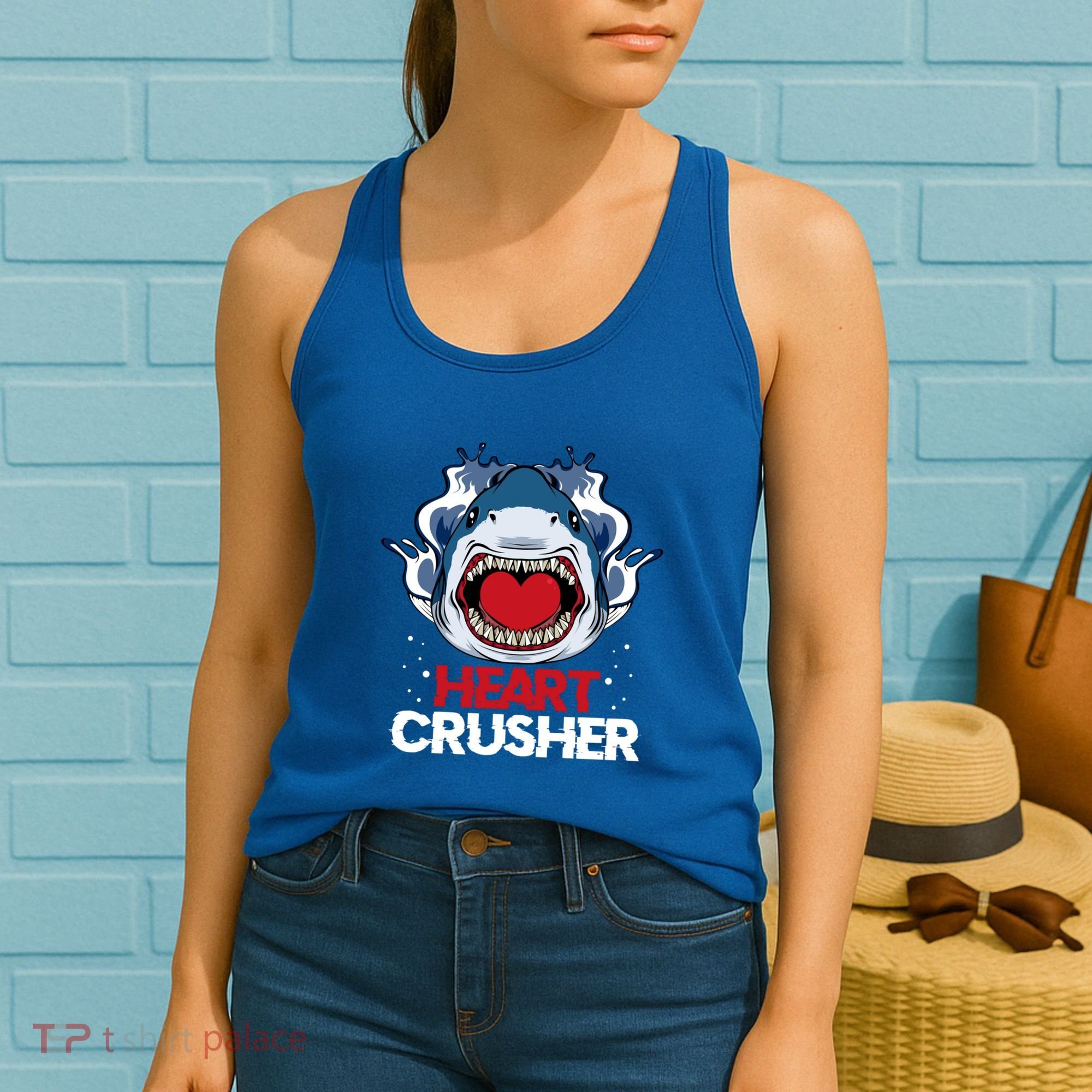 Funny Heart Shark Crusher Valentines Day Jawsome Beach Gift Women's Tank Top