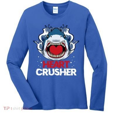 Funny Heart Shark Crusher Valentines Day Jawsome Beach Gift Women's Long Sleeve Shirt