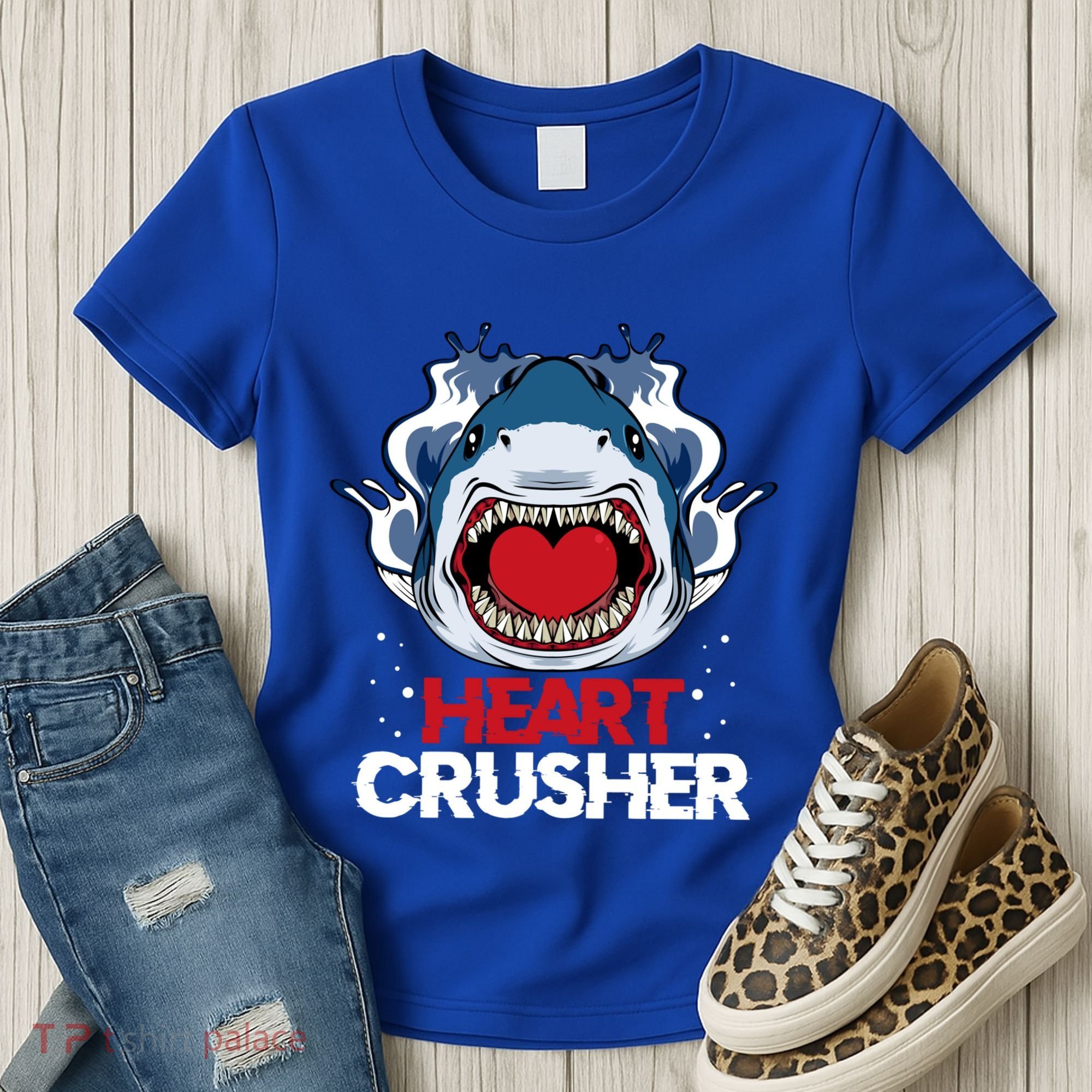 Funny Heart Shark Crusher Valentines Day Jawsome Beach Gift Women's T-Shirt