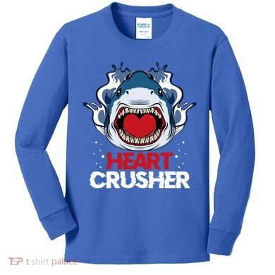 Funny Heart Shark Crusher Valentines Day Jawsome Beach Gift Kids Long Sleeve Shirt
