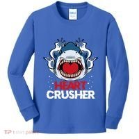 Funny Heart Shark Crusher Valentines Day Jawsome Beach Gift Kids Long Sleeve Shirt thumb 0