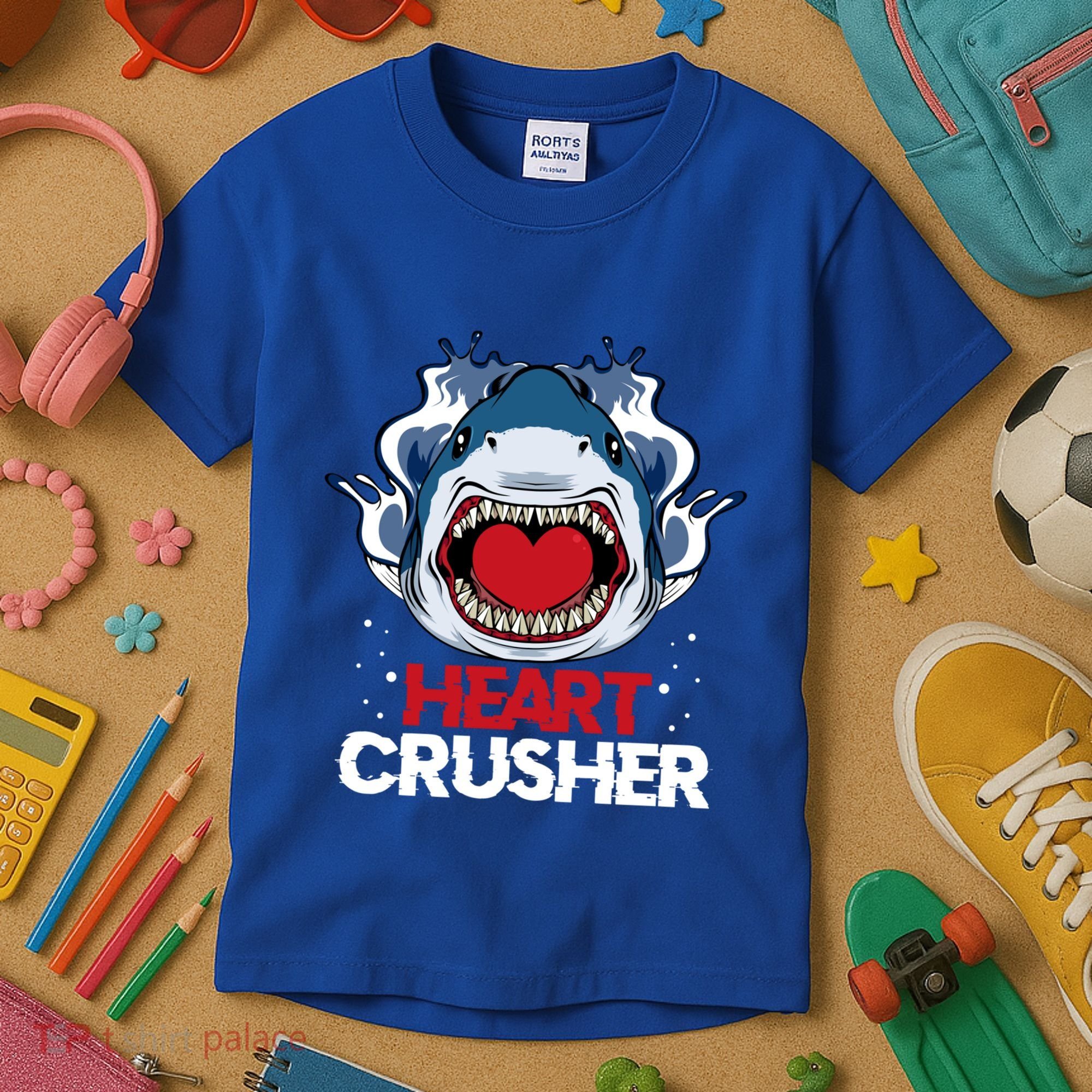 Funny Heart Shark Crusher Valentines Day Jawsome Beach Gift Kids T-Shirt