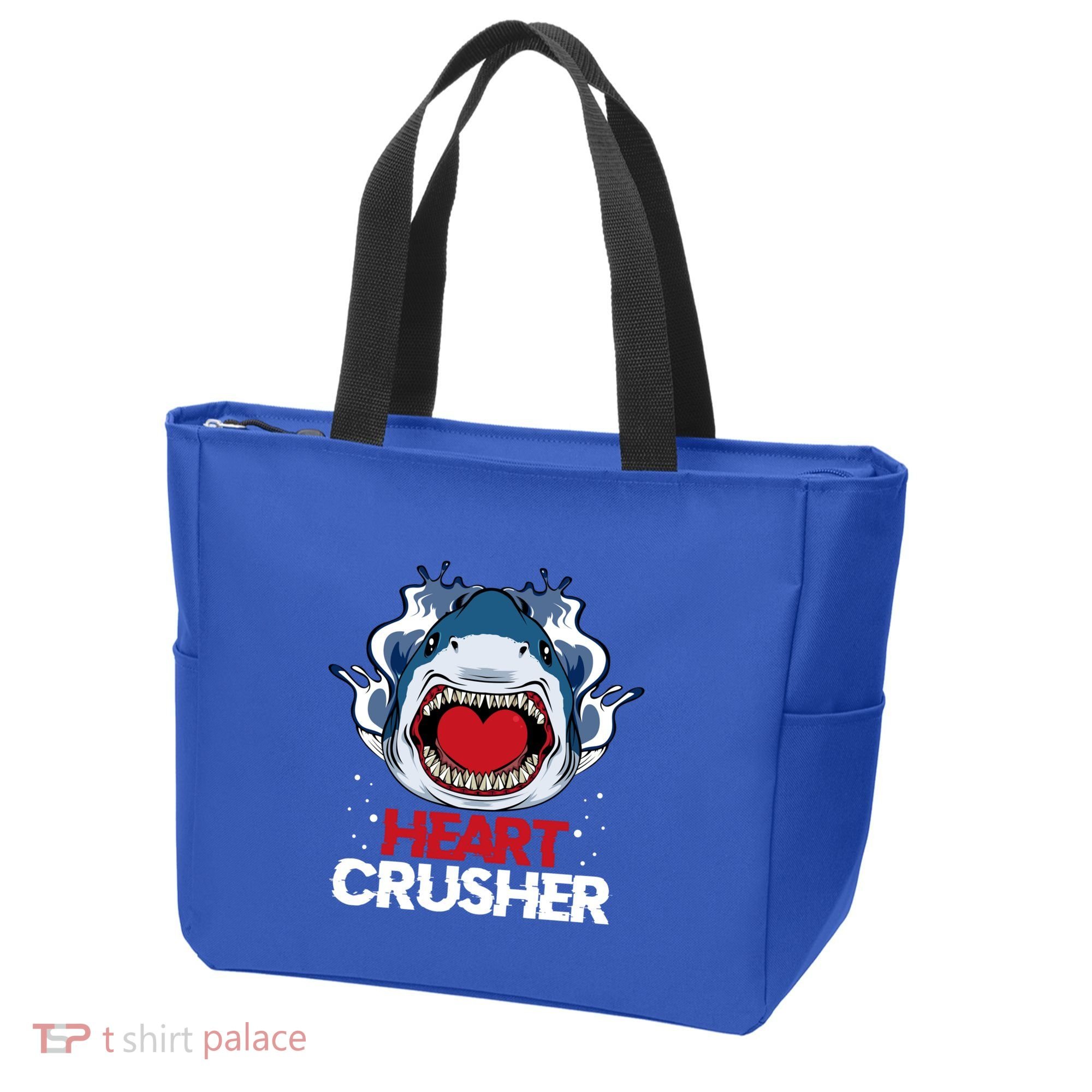 Funny Heart Shark Crusher Valentines Day Jawsome Beach Gift Tote Bag