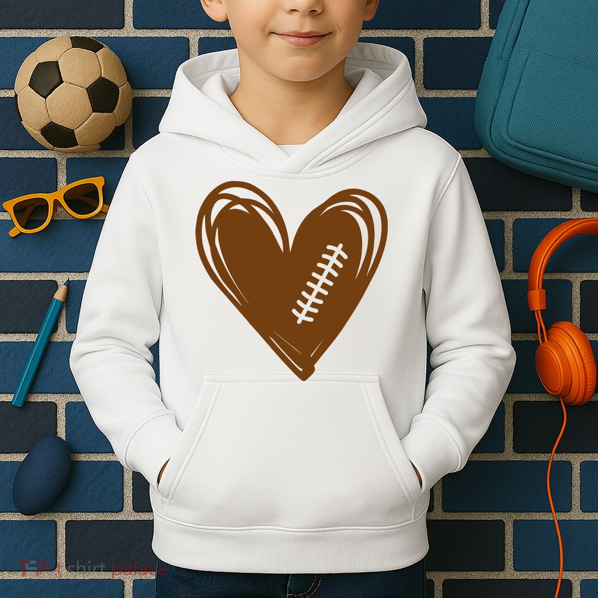 Football Heart Sport Lover Kids Hoodie