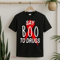 Funny Halloween Say Boo To Drugs Awareness Red Ribbon T-Shirt thumb 2