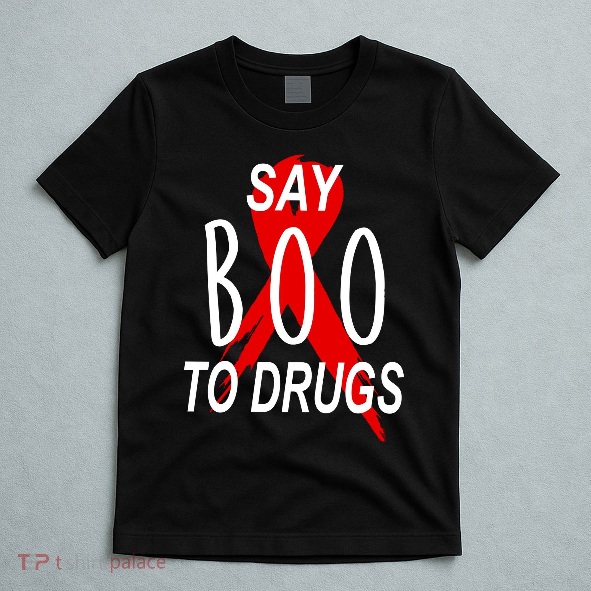 Funny Halloween Say Boo To Drugs Awareness Red Ribbon T-Shirt