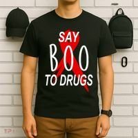 Funny Halloween Say Boo To Drugs Awareness Red Ribbon T-Shirt thumb 6