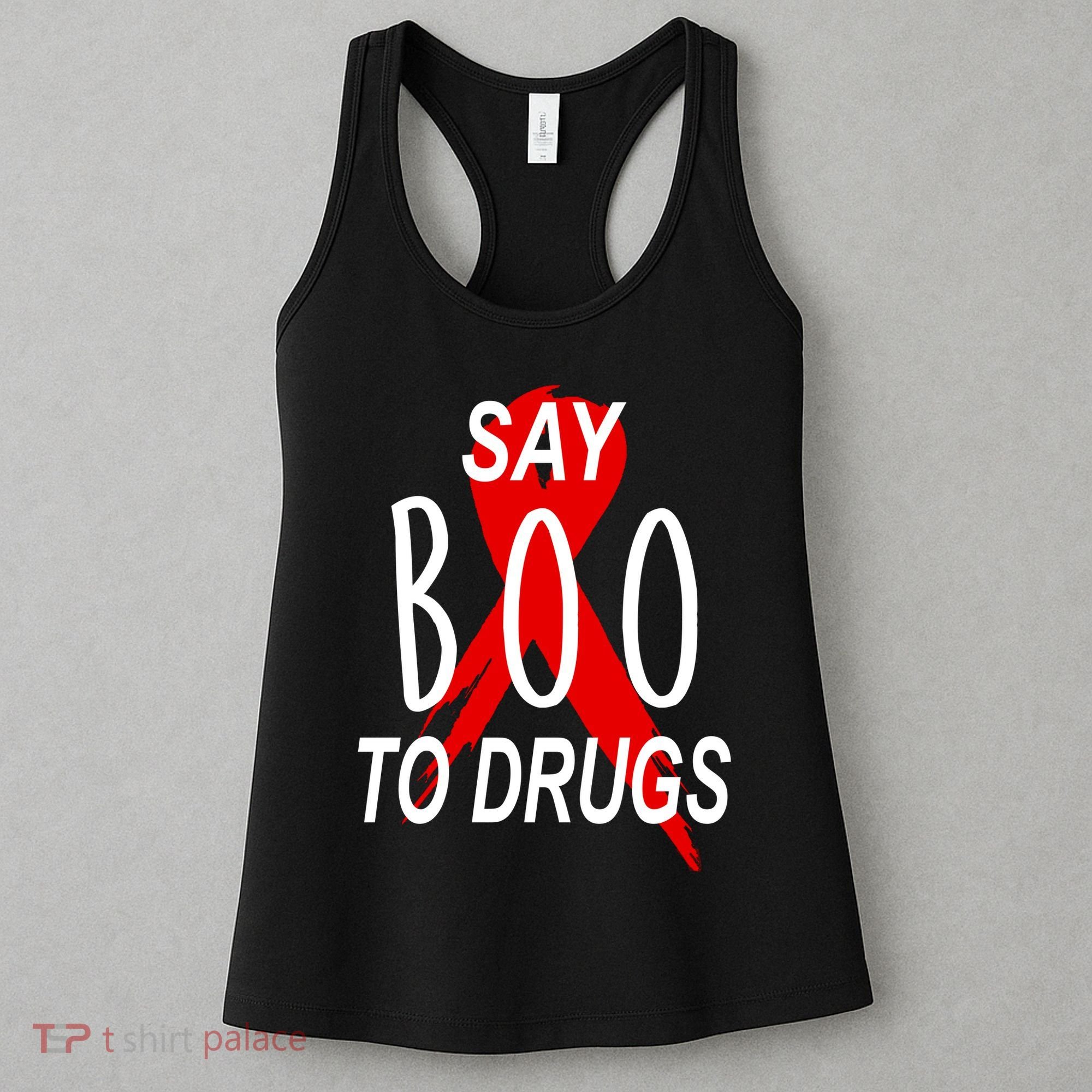 Funny Halloween Say Boo To Drugs Awareness Red Ribbon Women's Tank Top