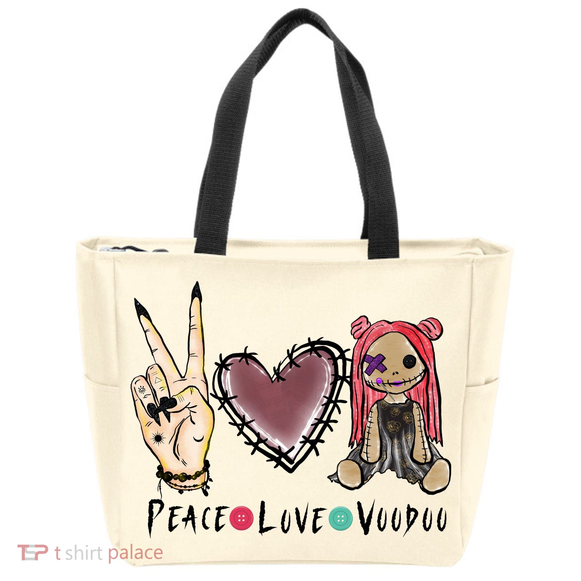 Funny Halloween Shirts, Peace Love Voodoo Tote Bag