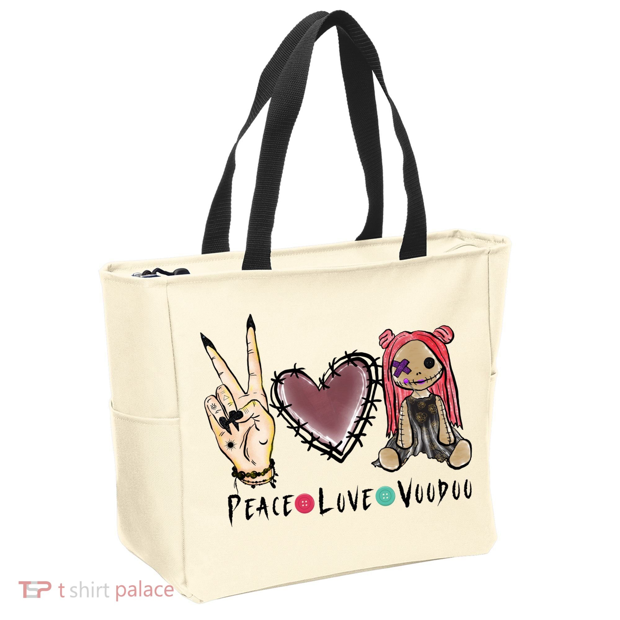 Funny Halloween Shirts, Peace Love Voodoo Tote Bag