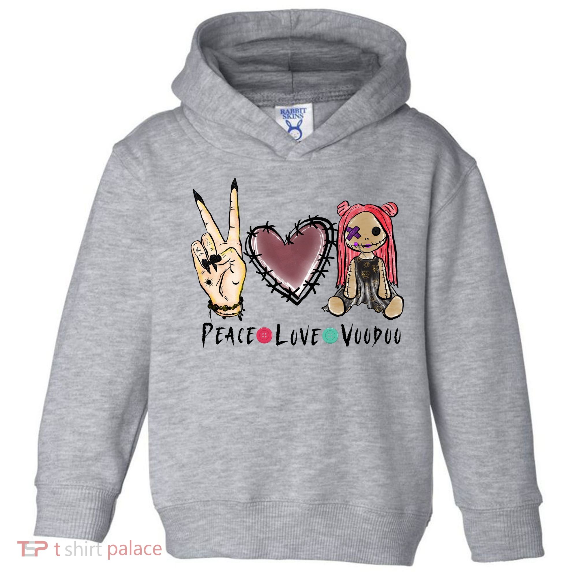 Funny Halloween Shirts, Peace Love Voodoo Toddler Hoodie