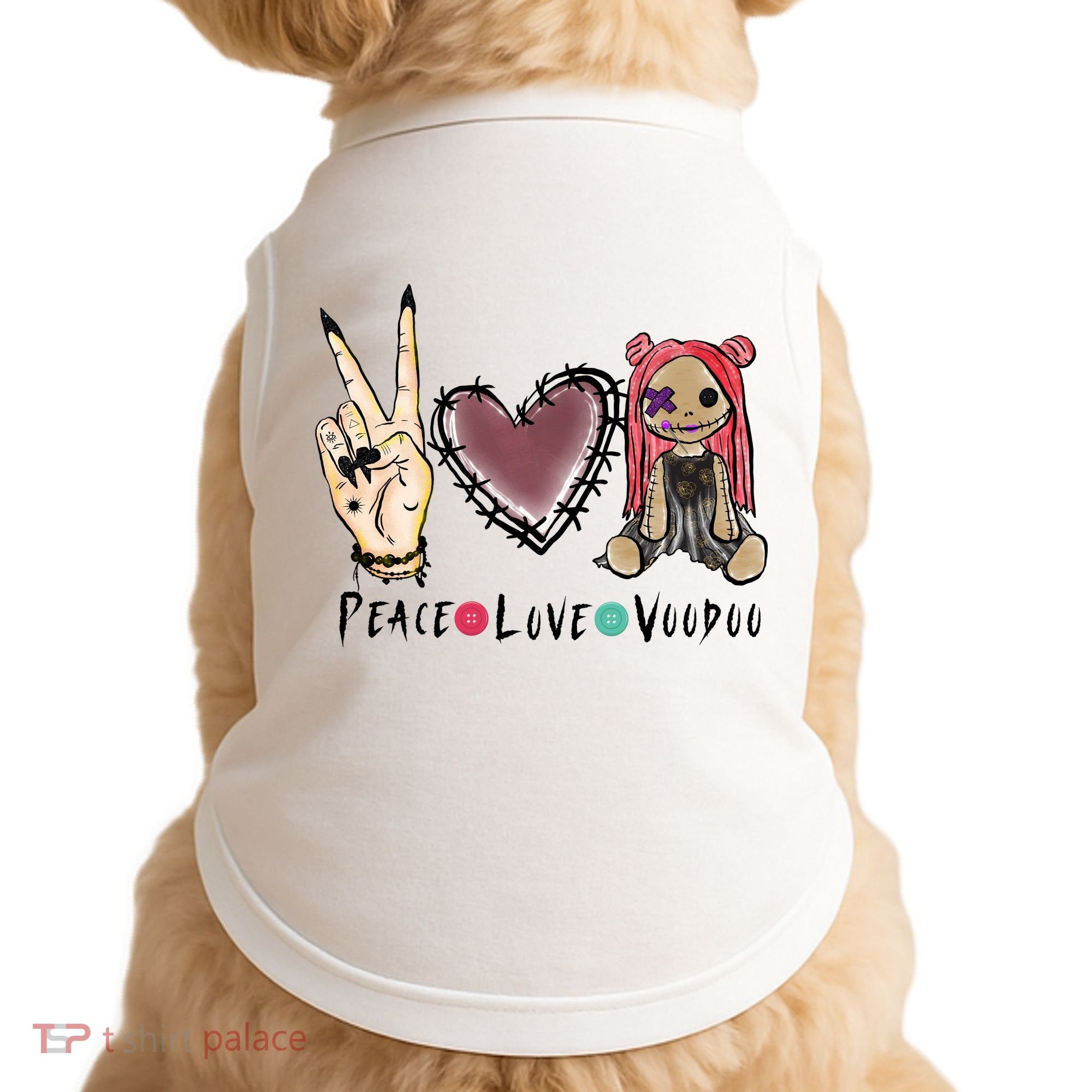 Funny Halloween Shirts, Peace Love Voodoo Doggie Tank