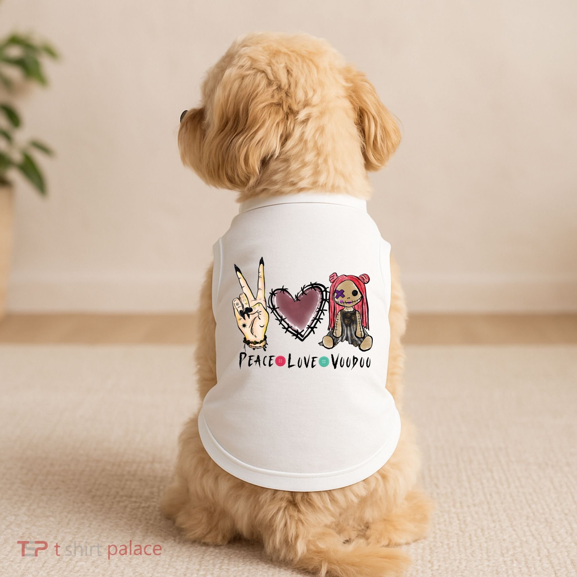 Funny Halloween Shirts, Peace Love Voodoo Doggie Tank