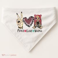 Funny Halloween Shirts, Peace Love Voodoo USA-Made Doggie Bandana thumb 0