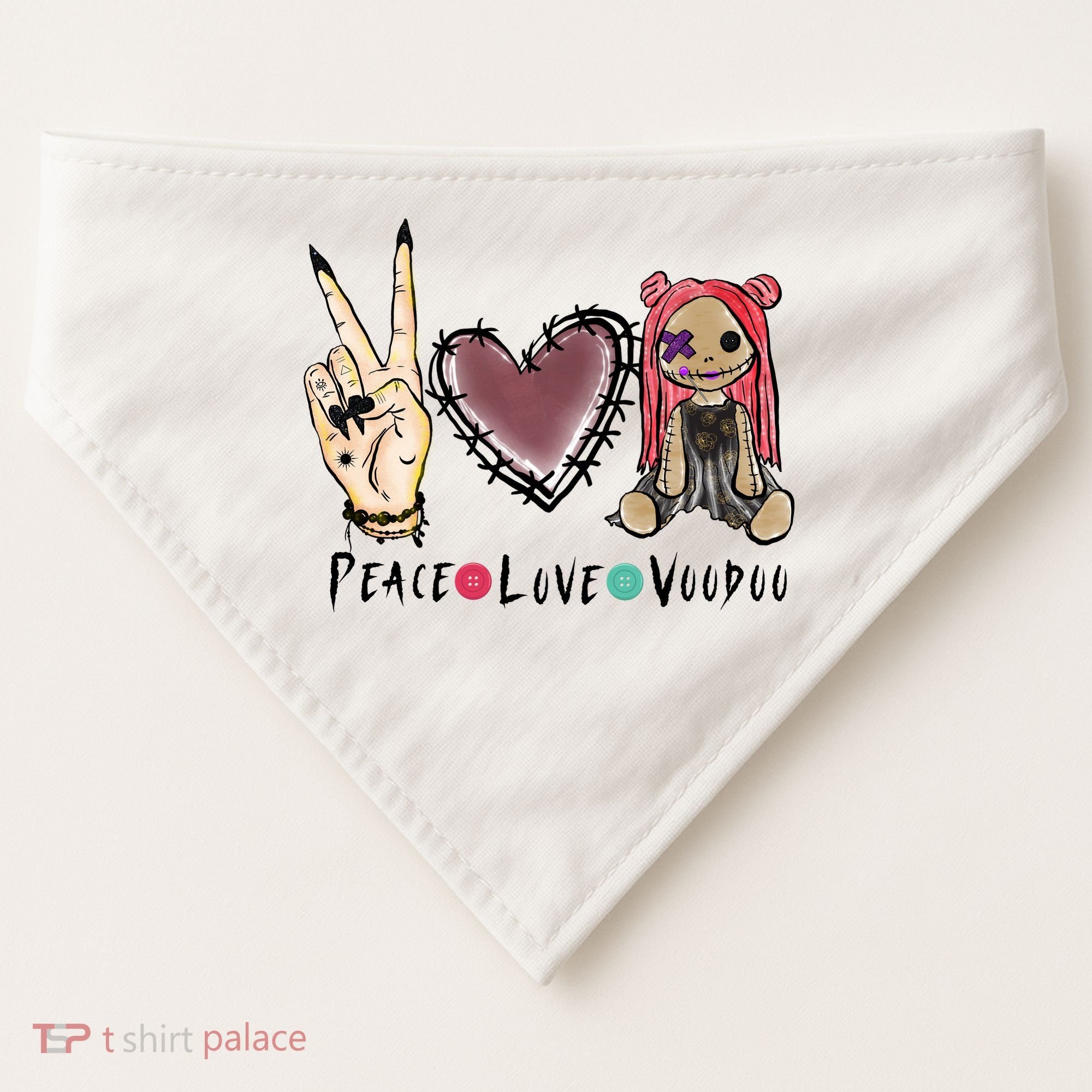 Funny Halloween Shirts, Peace Love Voodoo USA-Made Doggie Bandana