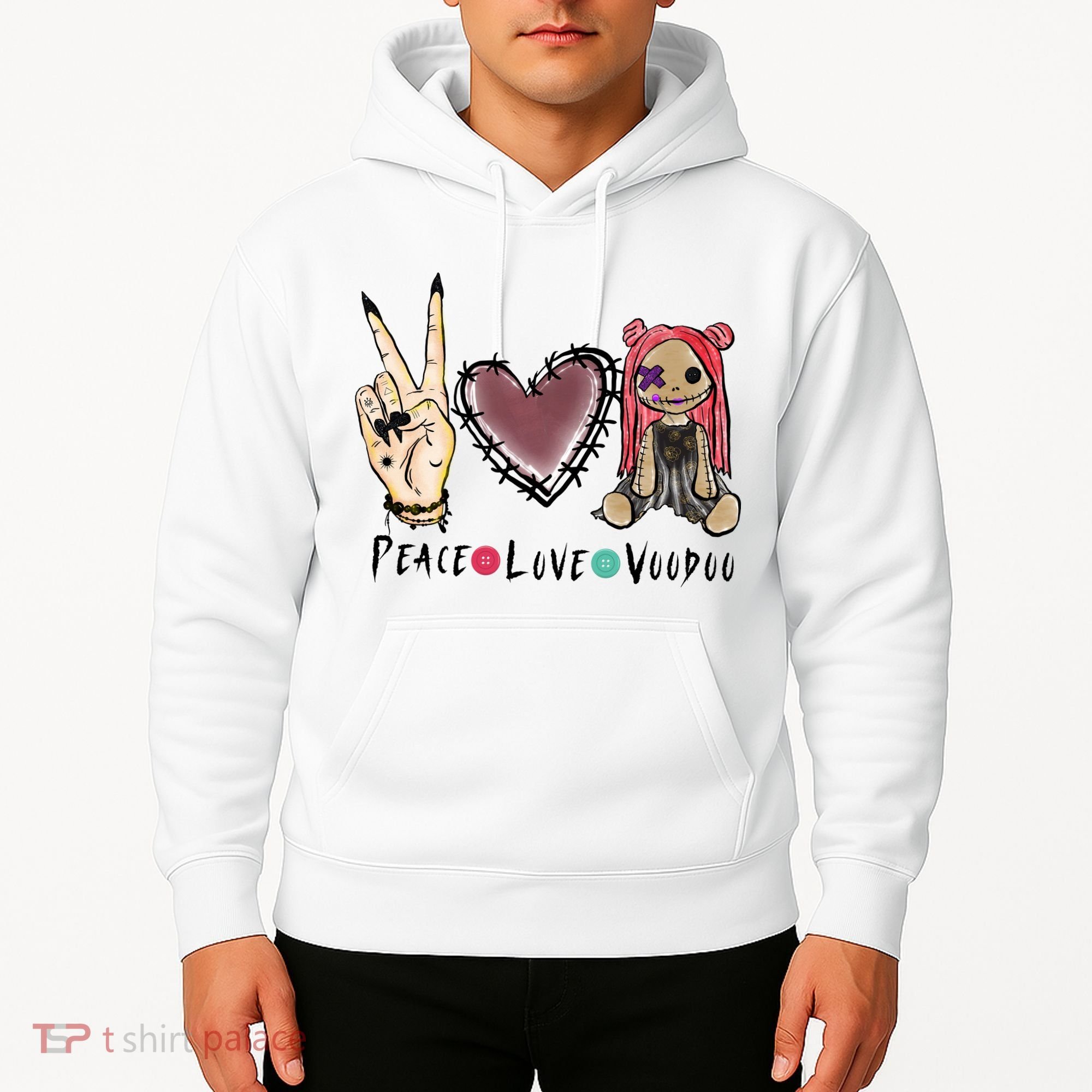 Funny Halloween Shirts, Peace Love Voodoo Hoodie