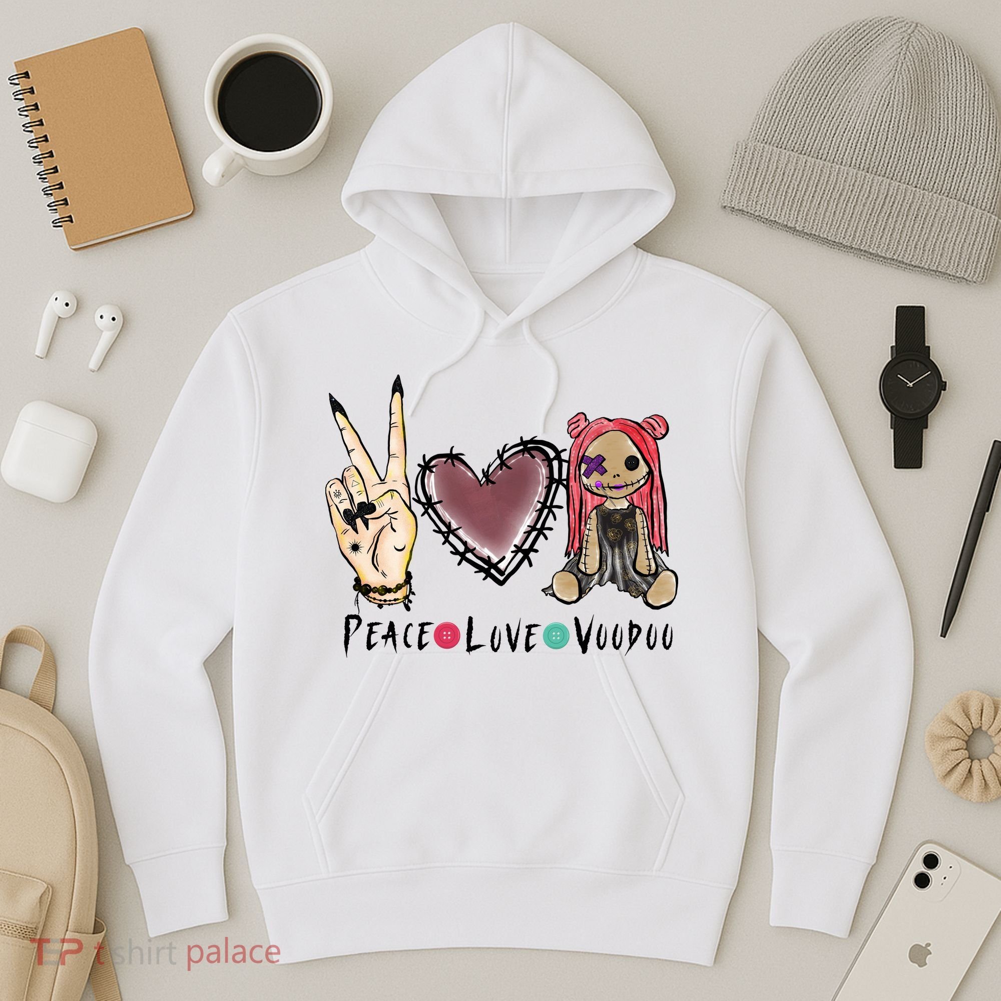 Funny Halloween Shirts, Peace Love Voodoo Hoodie