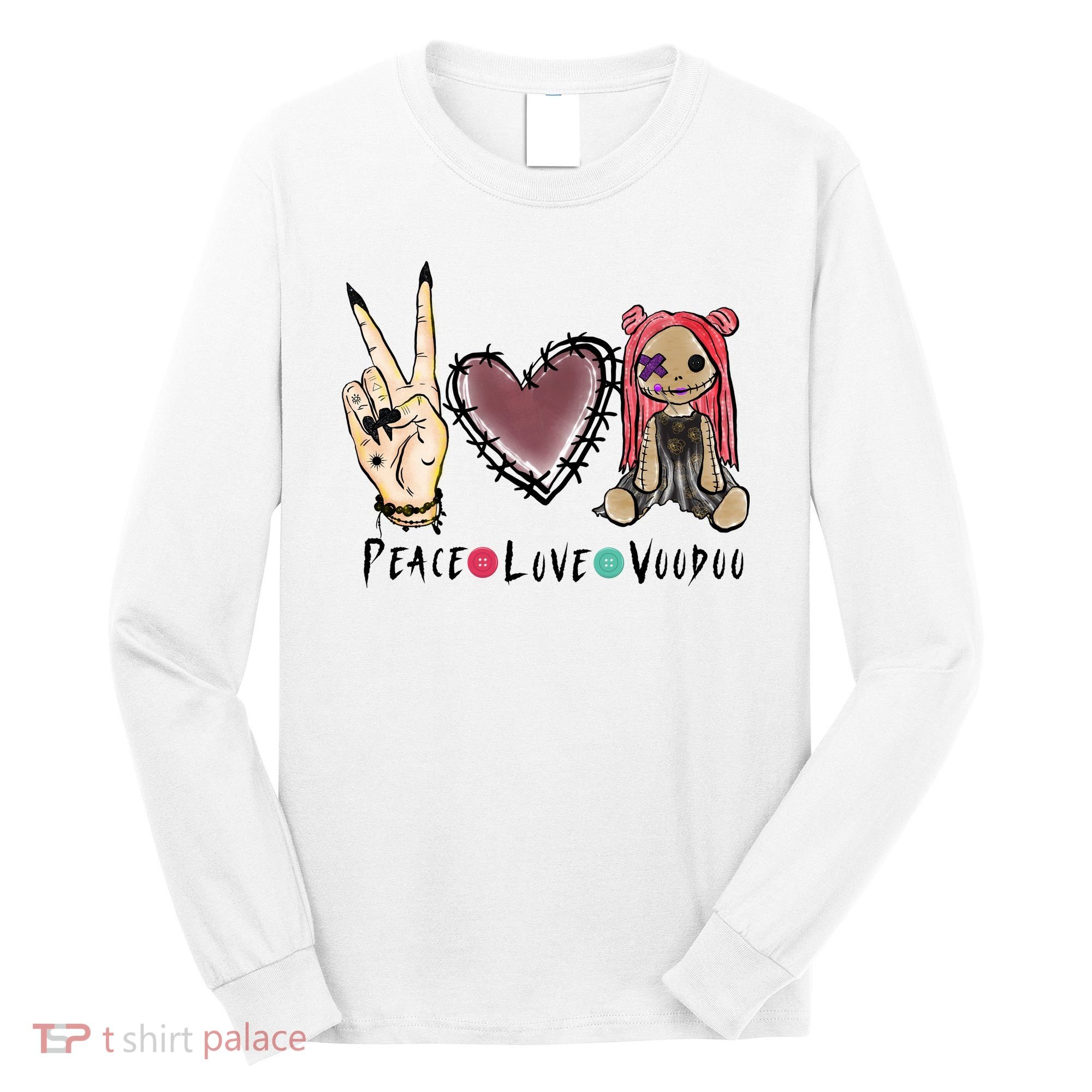 Funny Halloween Shirts, Peace Love Voodoo Long Sleeve Shirt