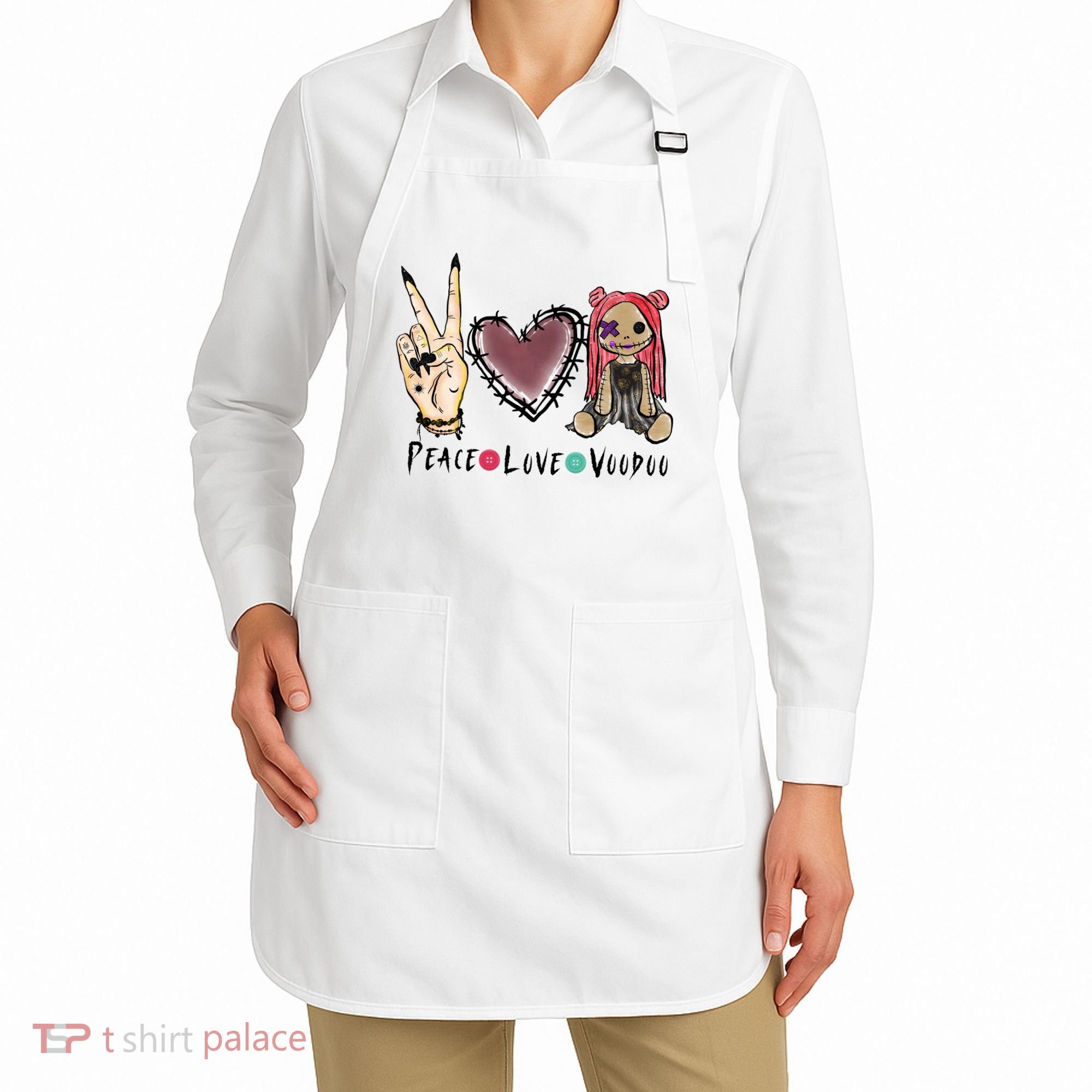 Funny Halloween Shirts, Peace Love Voodoo Apron