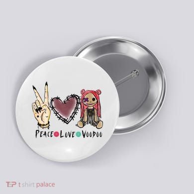Funny Halloween Shirts, Peace Love Voodoo Button