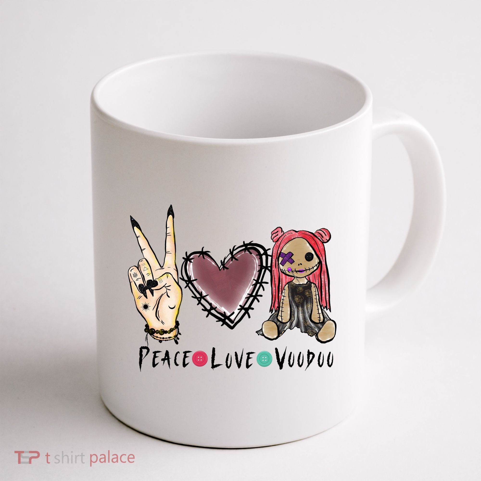 Funny Halloween Shirts, Peace Love Voodoo Coffee Mug