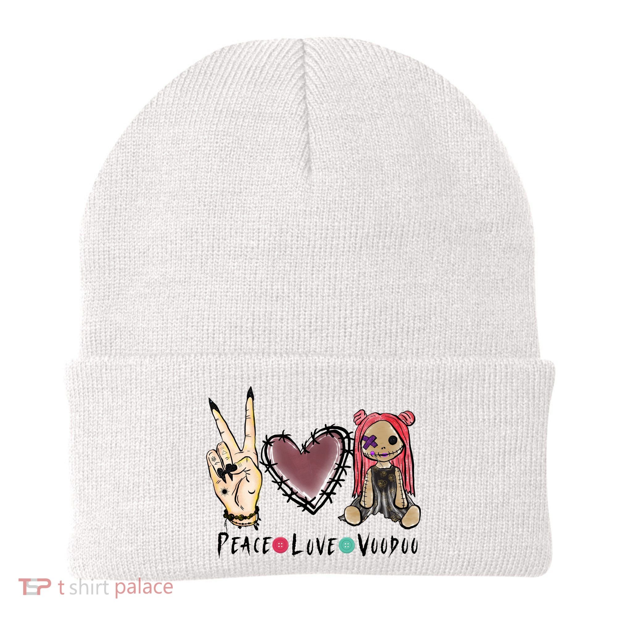 Funny Halloween Shirts, Peace Love Voodoo Beanie