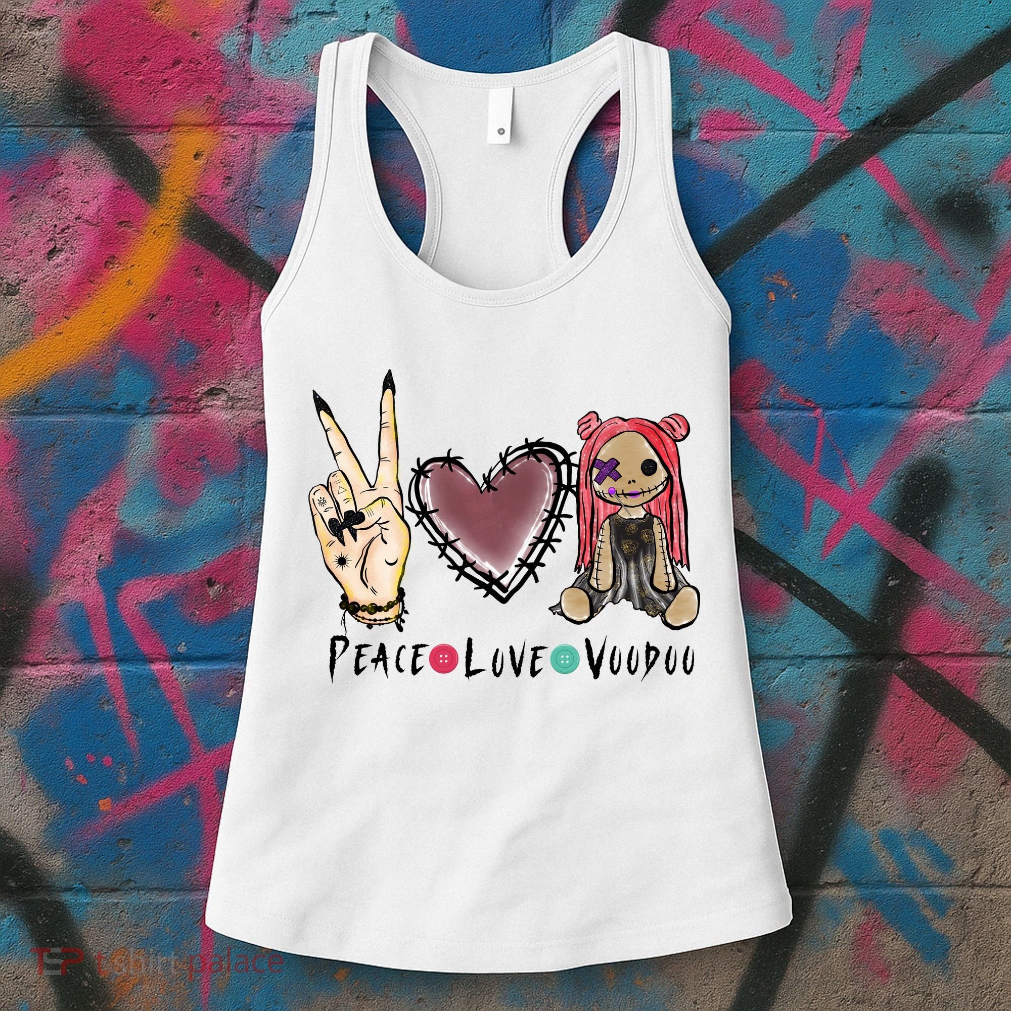 Funny Halloween Shirts, Peace Love Voodoo Women's Tank Top