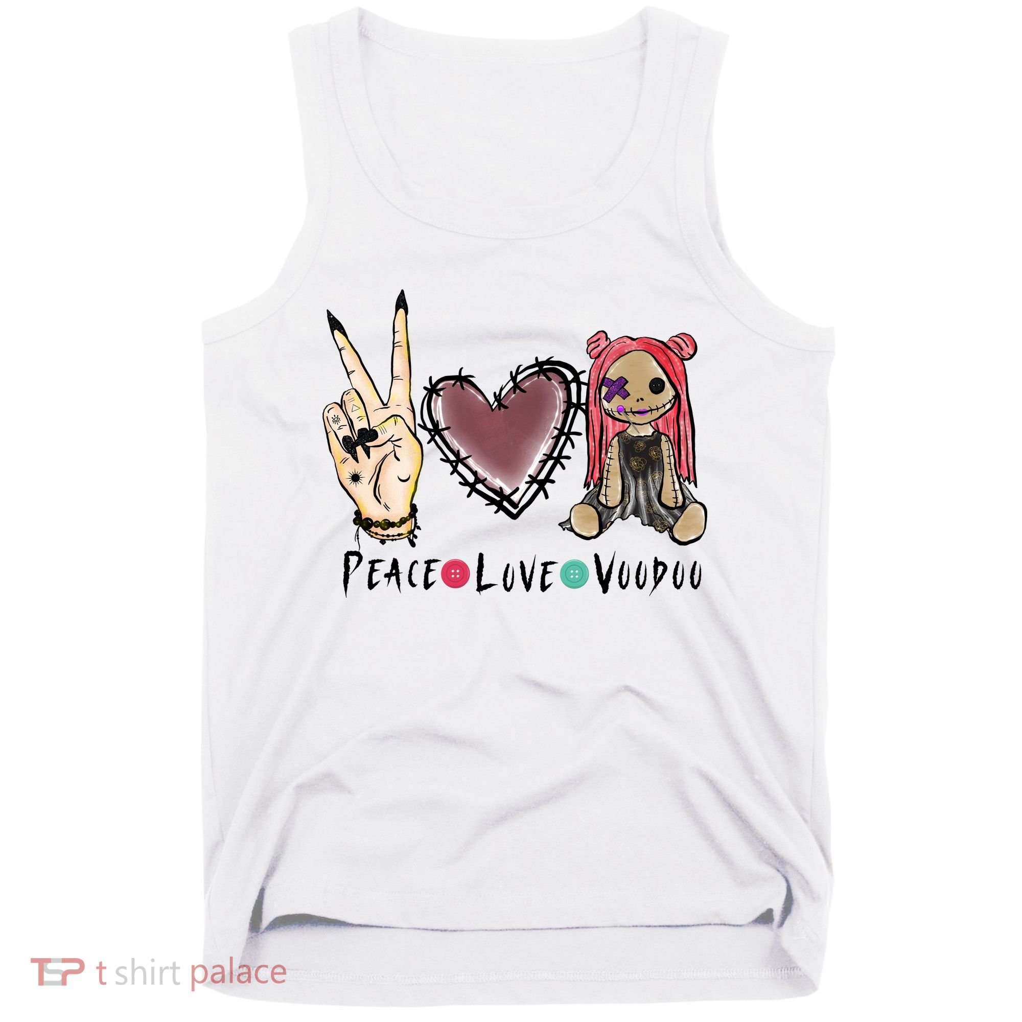 Funny Halloween Shirts, Peace Love Voodoo Tank Top