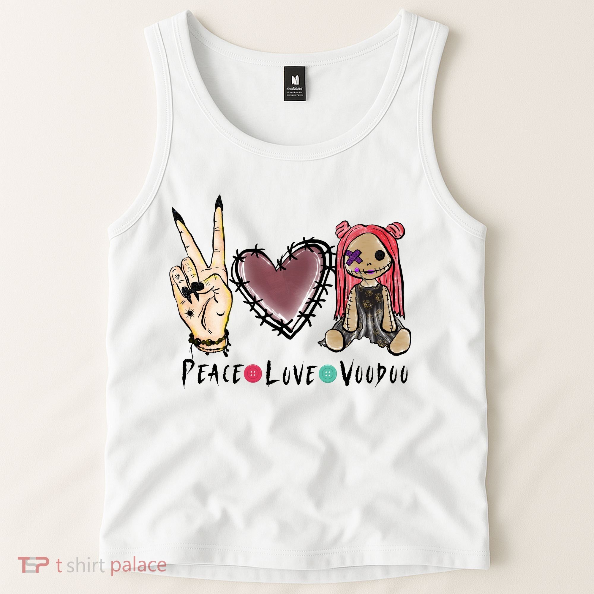 Funny Halloween Shirts, Peace Love Voodoo Tank Top
