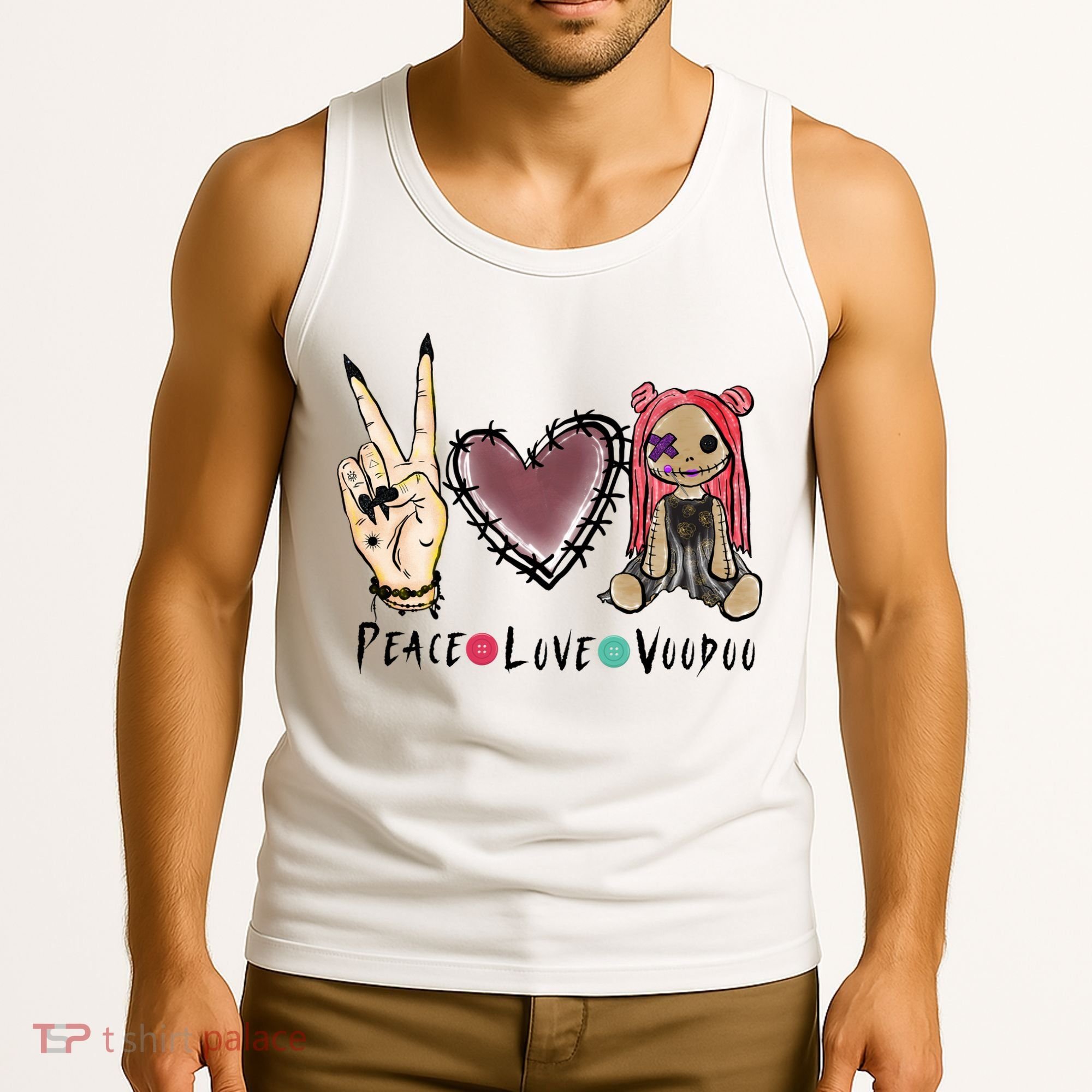 Funny Halloween Shirts, Peace Love Voodoo Tank Top