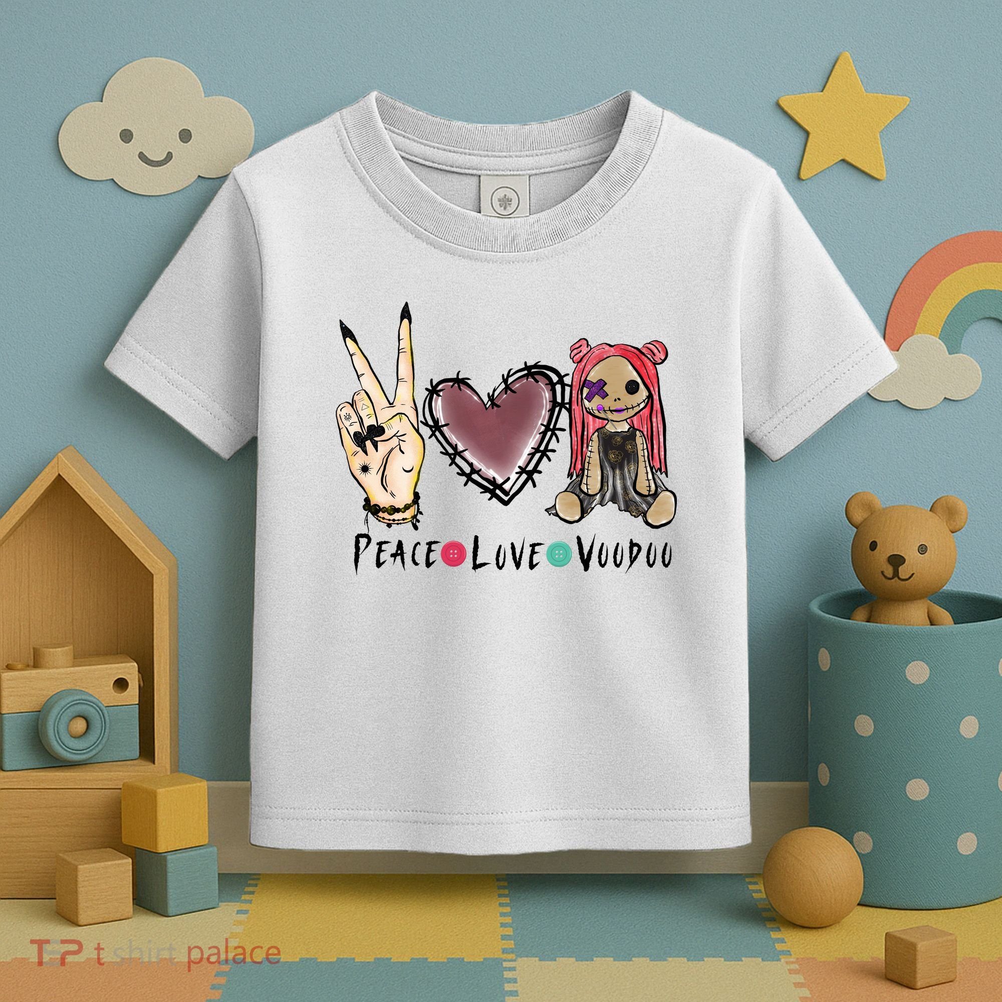 Funny Halloween Shirts, Peace Love Voodoo Toddler T-Shirt