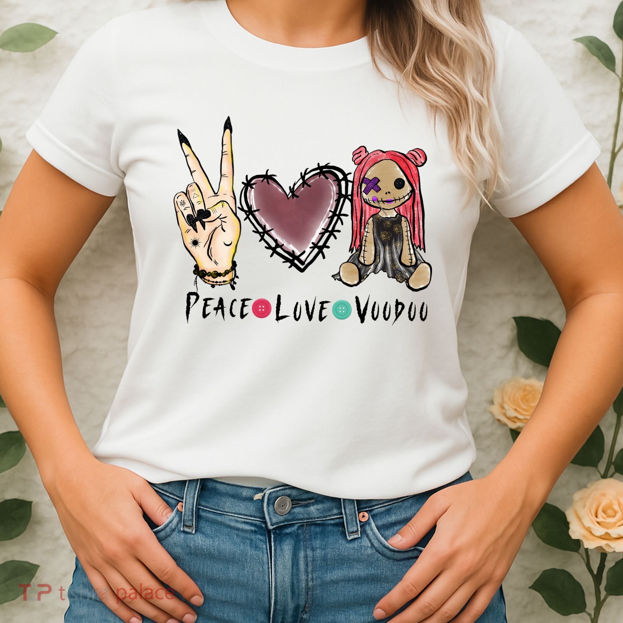 Funny Halloween Shirts, Peace Love Voodoo Women's T-Shirt