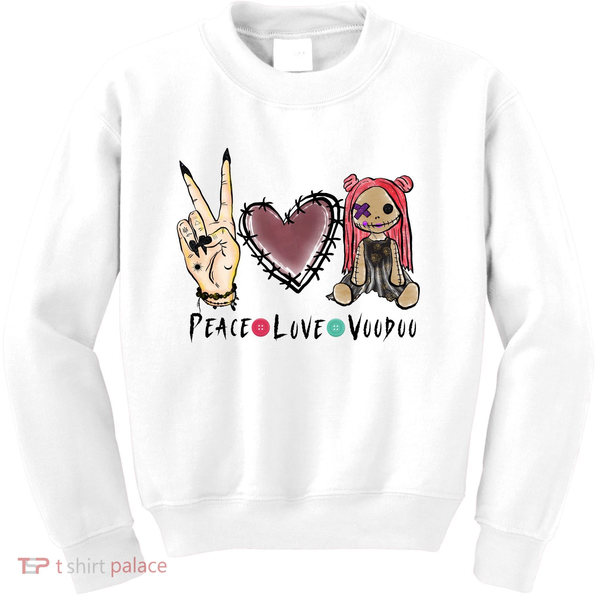 Funny Halloween Shirts, Peace Love Voodoo Kids Sweatshirt