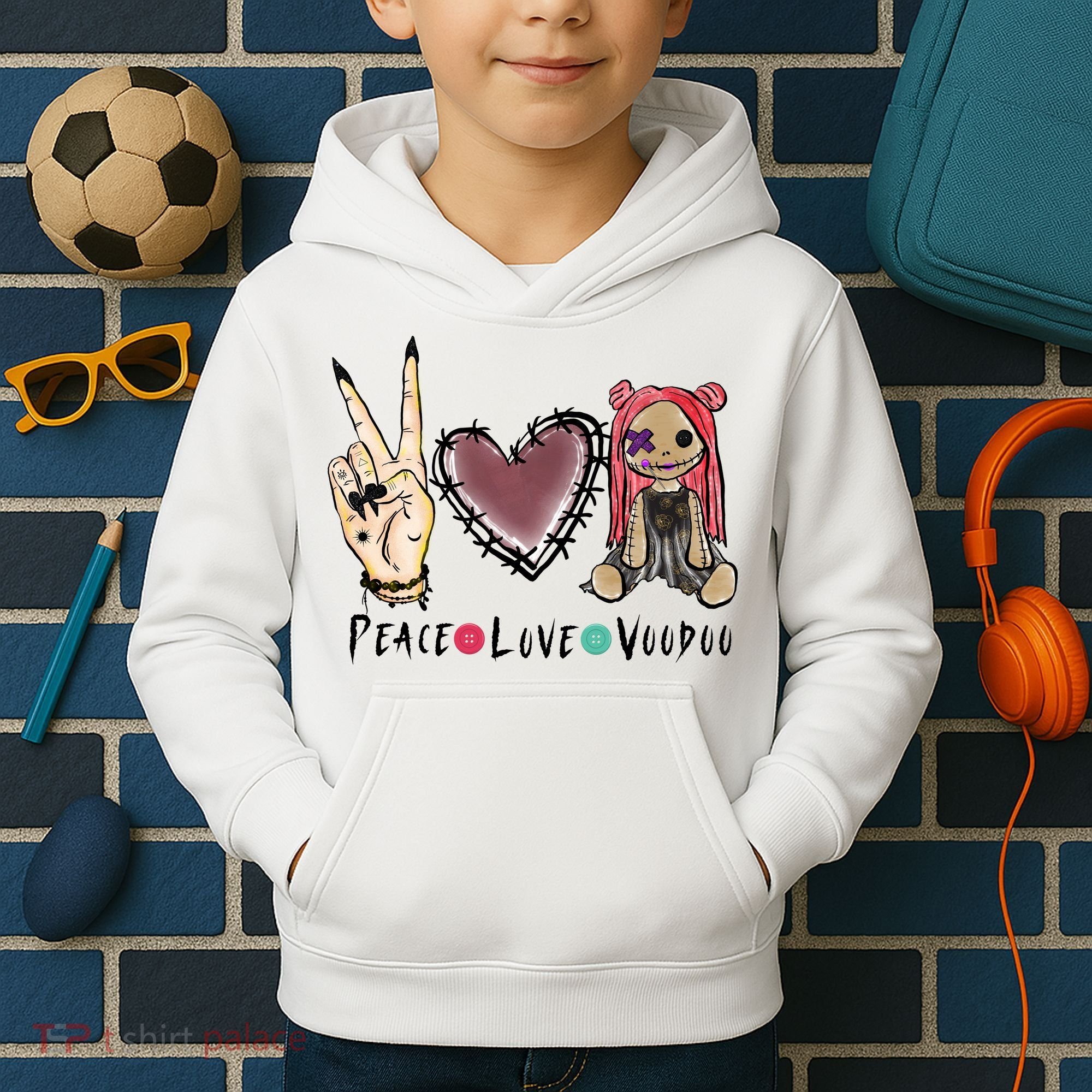 Funny Halloween Shirts, Peace Love Voodoo Kids Hoodie