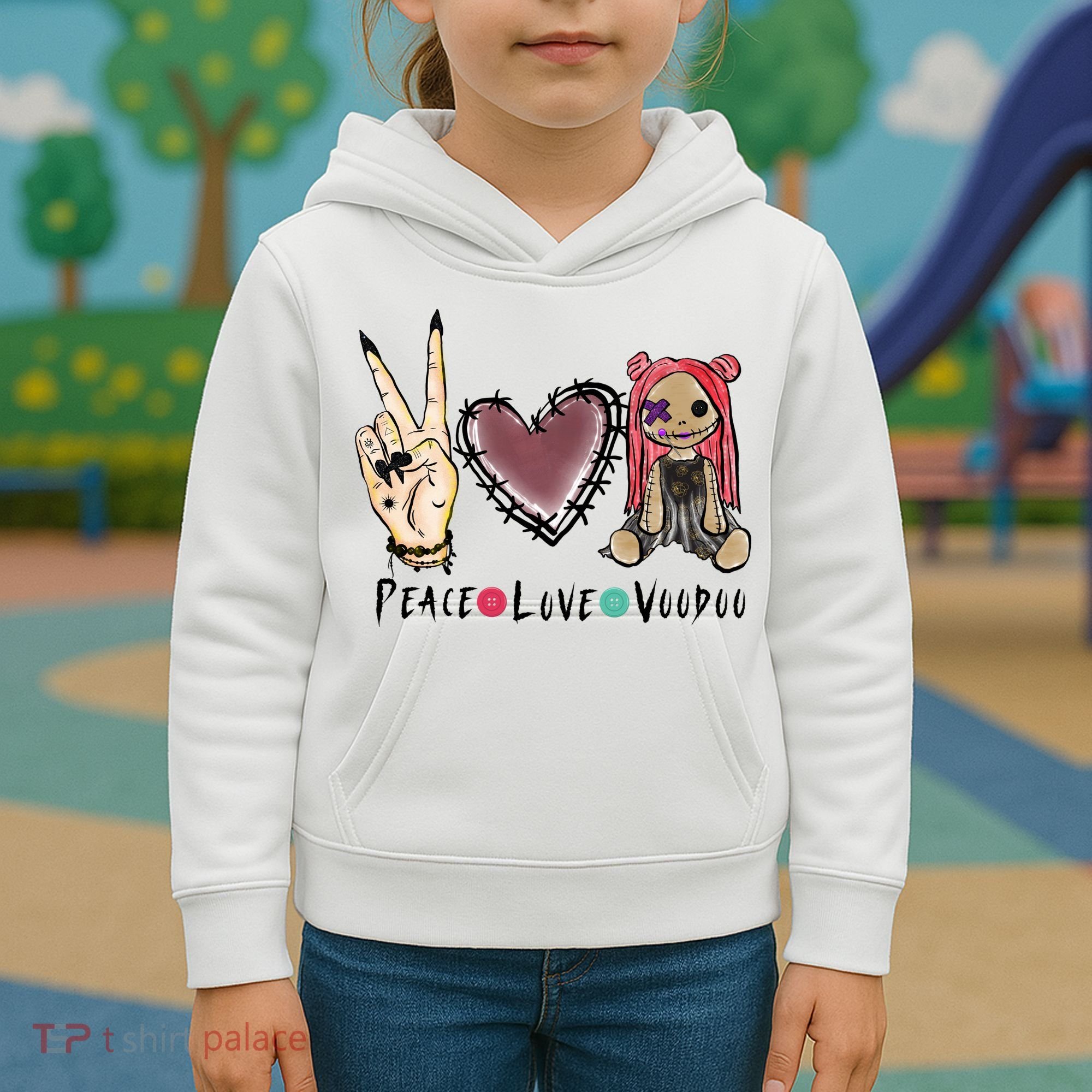 Funny Halloween Shirts, Peace Love Voodoo Kids Hoodie