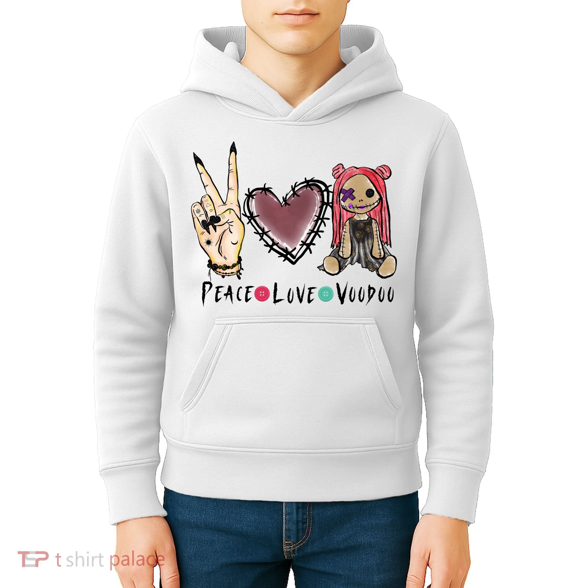 Funny Halloween Shirts, Peace Love Voodoo Kids Hoodie