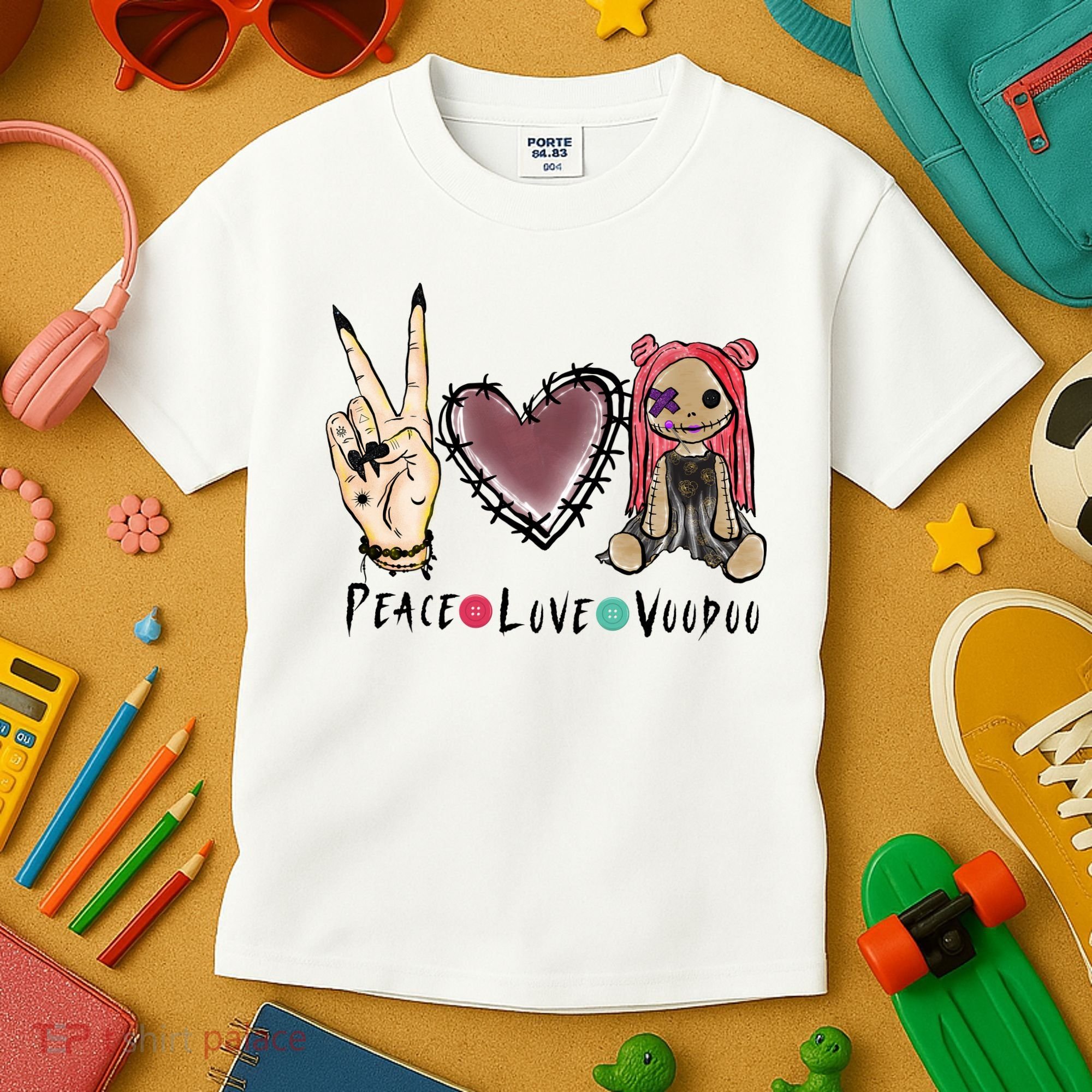 Funny Halloween Shirts, Peace Love Voodoo Kids T-Shirt