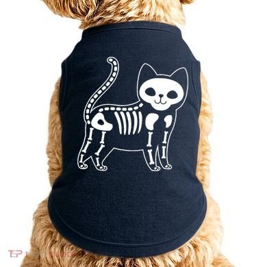 Funny Halloween Skeleton Cat Kitty Costume Skull Cat Doggie Tank