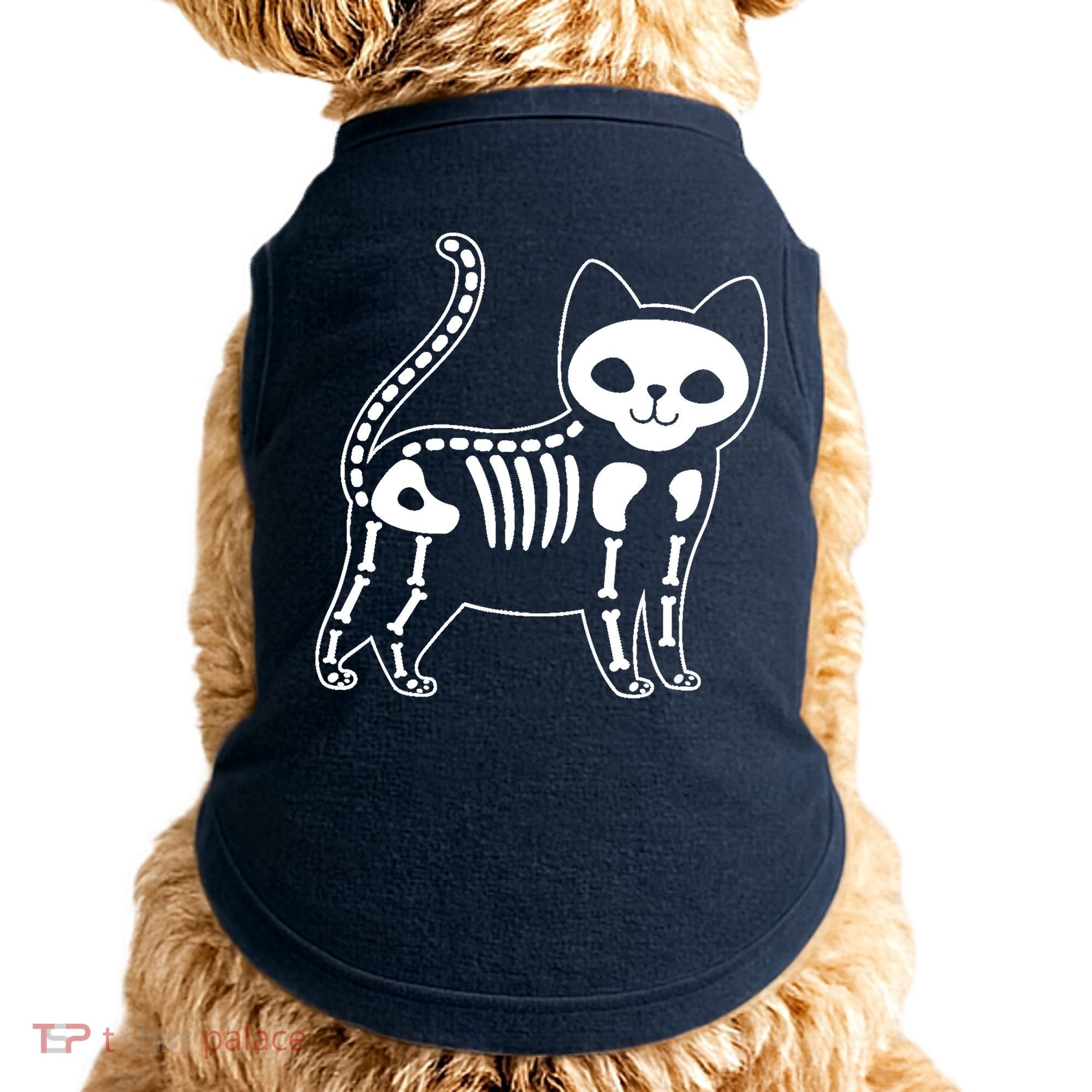 Funny Halloween Skeleton Cat Kitty Costume Skull Cat Doggie Tank