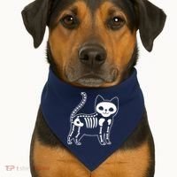 Funny Halloween Skeleton Cat Kitty Costume Skull Cat USA-Made Doggie Bandana thumb 1