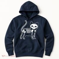 Funny Halloween Skeleton Cat Kitty Costume Skull Cat Hoodie thumb 0