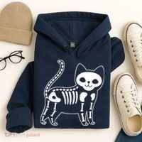 Funny Halloween Skeleton Cat Kitty Costume Skull Cat Hoodie thumb 4