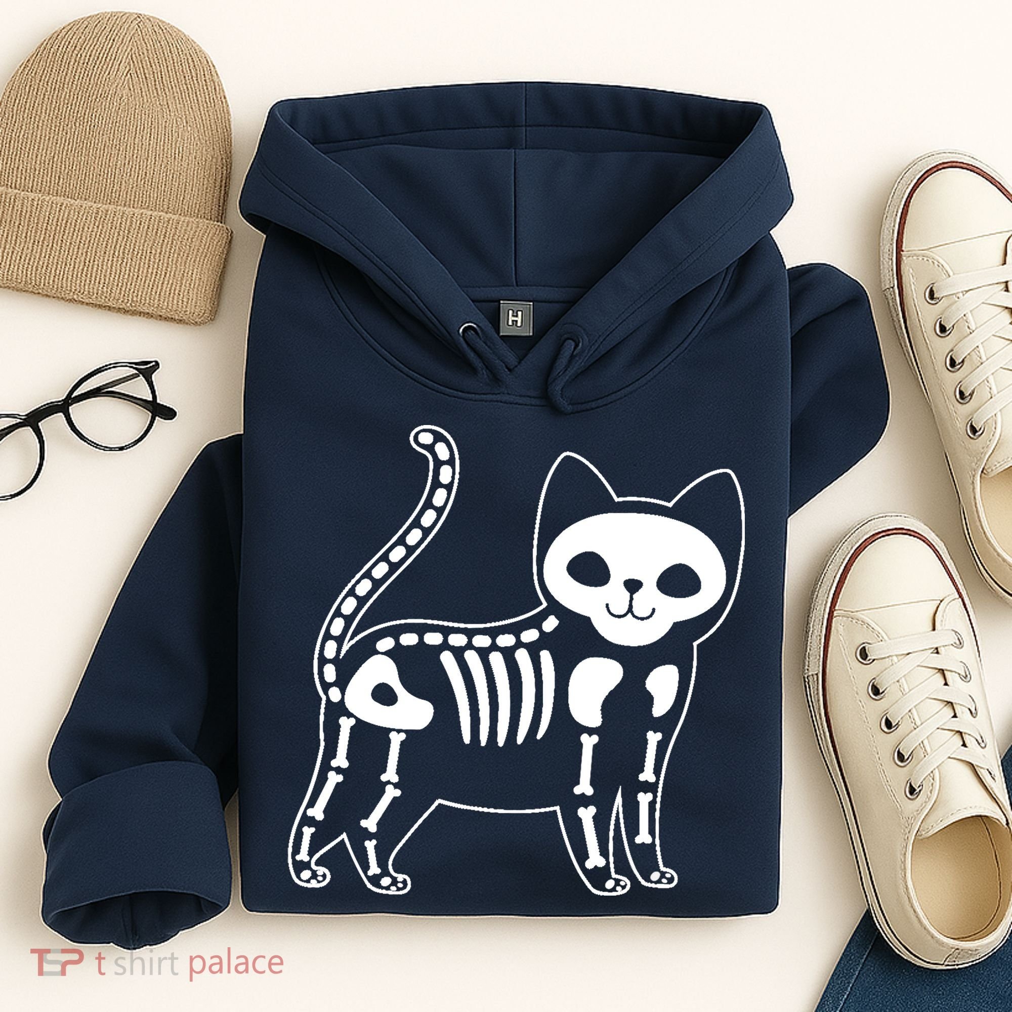 Funny Halloween Skeleton Cat Kitty Costume Skull Cat Hoodie
